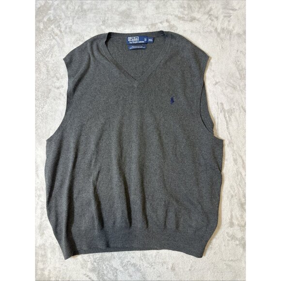 Polo Ralph Lauren Men’s XXL Gray Pima Cotton V-Neck Sweater Vest Pullover - Picture 2 of 10